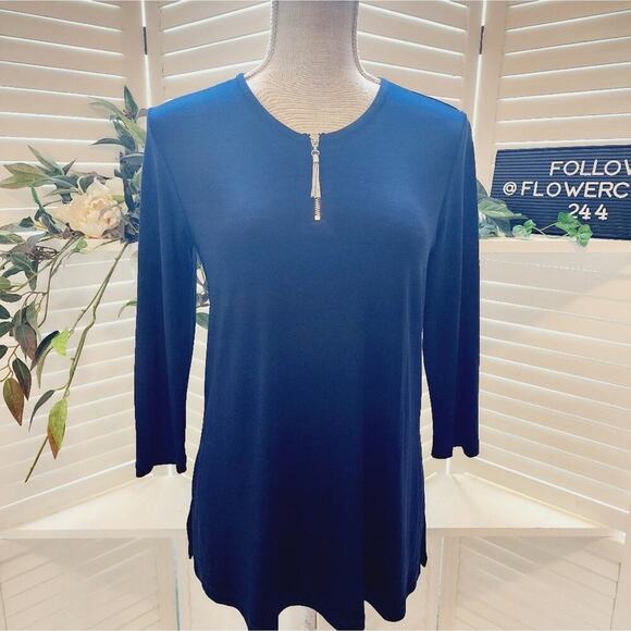 JOSEPH RIBKOFF VINTAGE 1/4 ZIP BLOUSE BLACK SIZE 8 - Picture 6 of 6